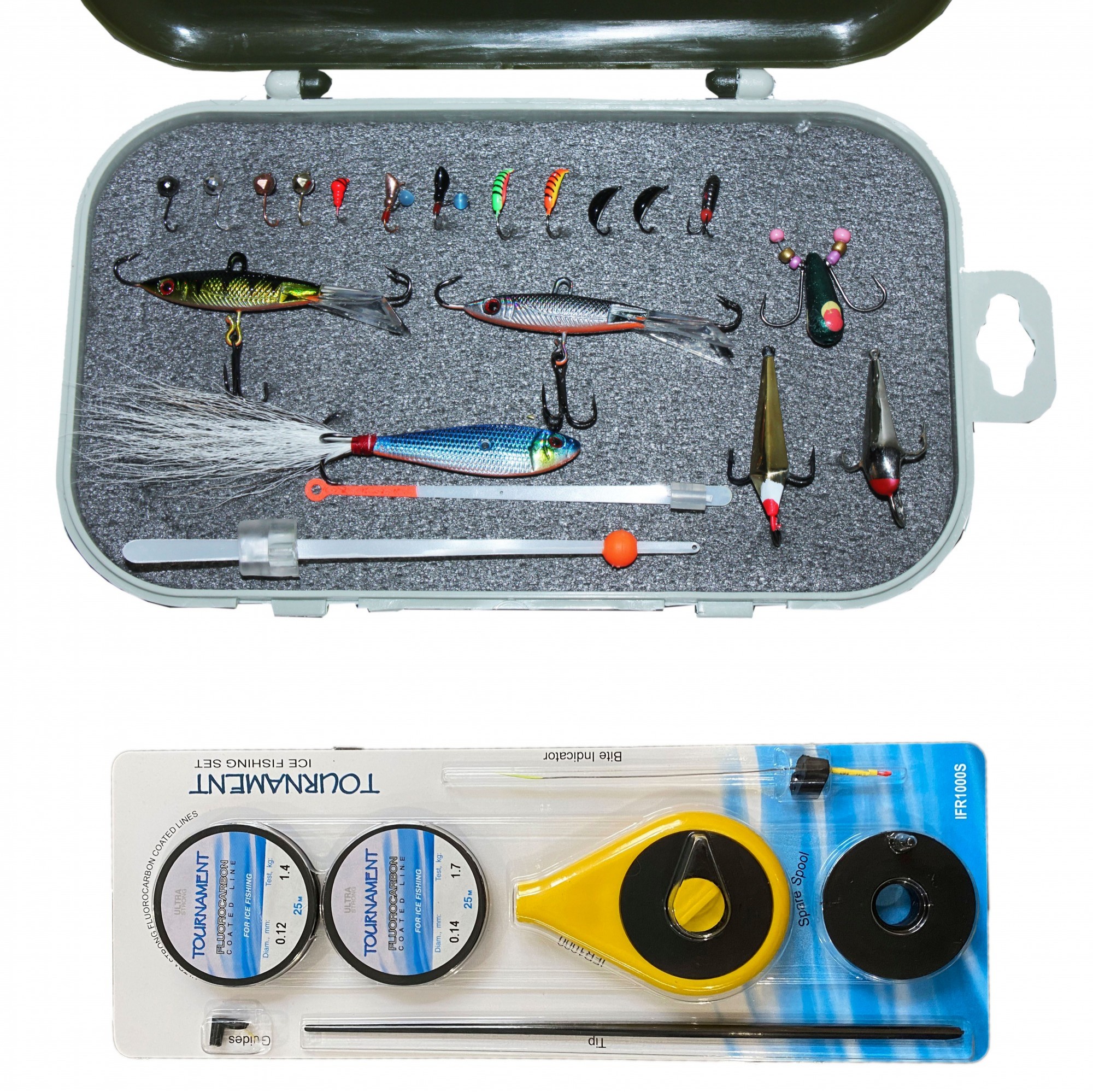 

Вольфрамовые мормышки Fishing ROI + Плюс зимняя удочка Aquatech в сборе