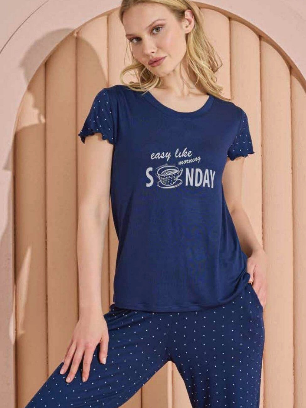 Акція на Піжама (футболка + штани) жіноча великих розмірів Angel's secret 189985 XL Синя від Rozetka