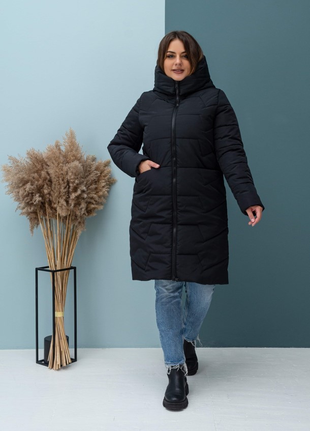 Женская зимняя куртка с капюшоном удлинённая MODA 000117 68 Черный (М ...