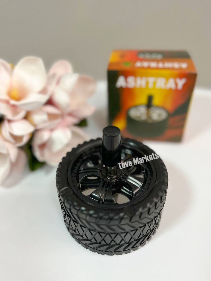 Пепельница бездымная юла "Колесо автомобиля" радиусом 9 см черного ...