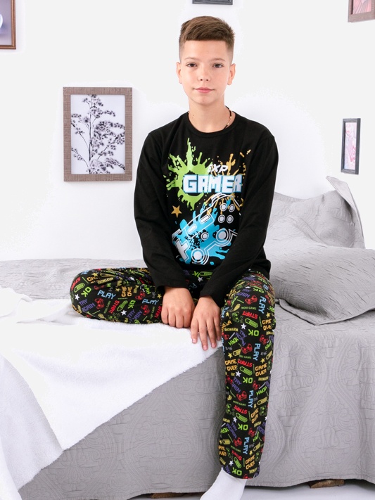 Акція на Піжама дитяча (футболка з довгими рукавами + штани) Носі Своє 6347-043-33-1 146 см Gamer (чорна) (p-11770-129182) від Rozetka