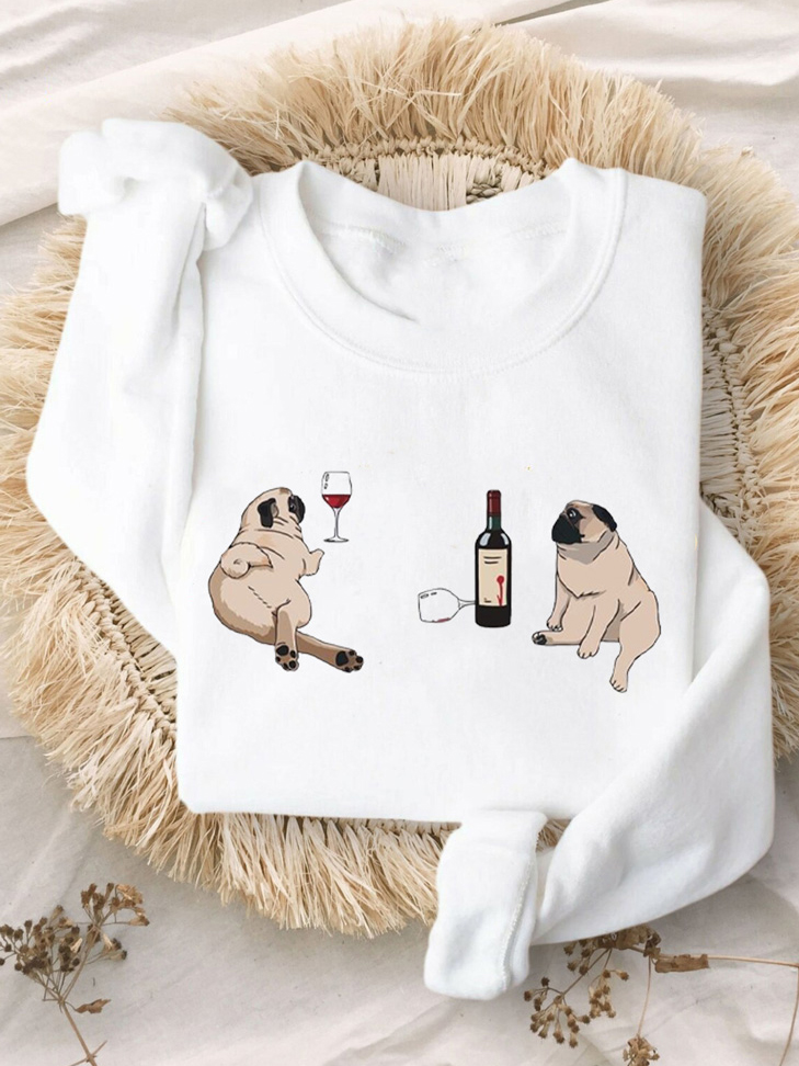 Акція на Світшот утеплений жіночий Love&Live Pugs and wine LLP03955 M Білий з принтом від Rozetka