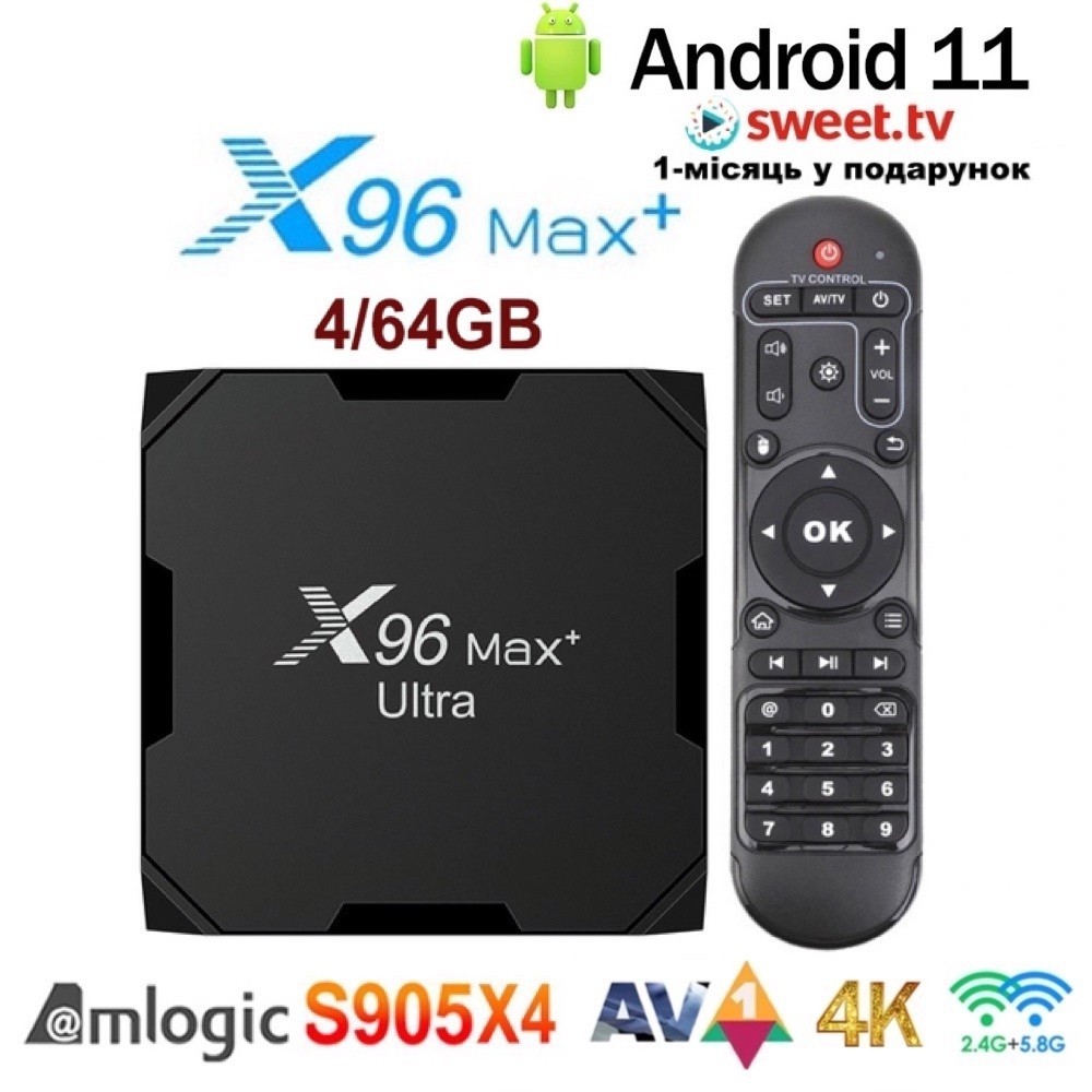 Смарт ТВ Приставка X96 MAX+ Ultra 4/64GB Android 11 Amlogic S905X4 X96 ...