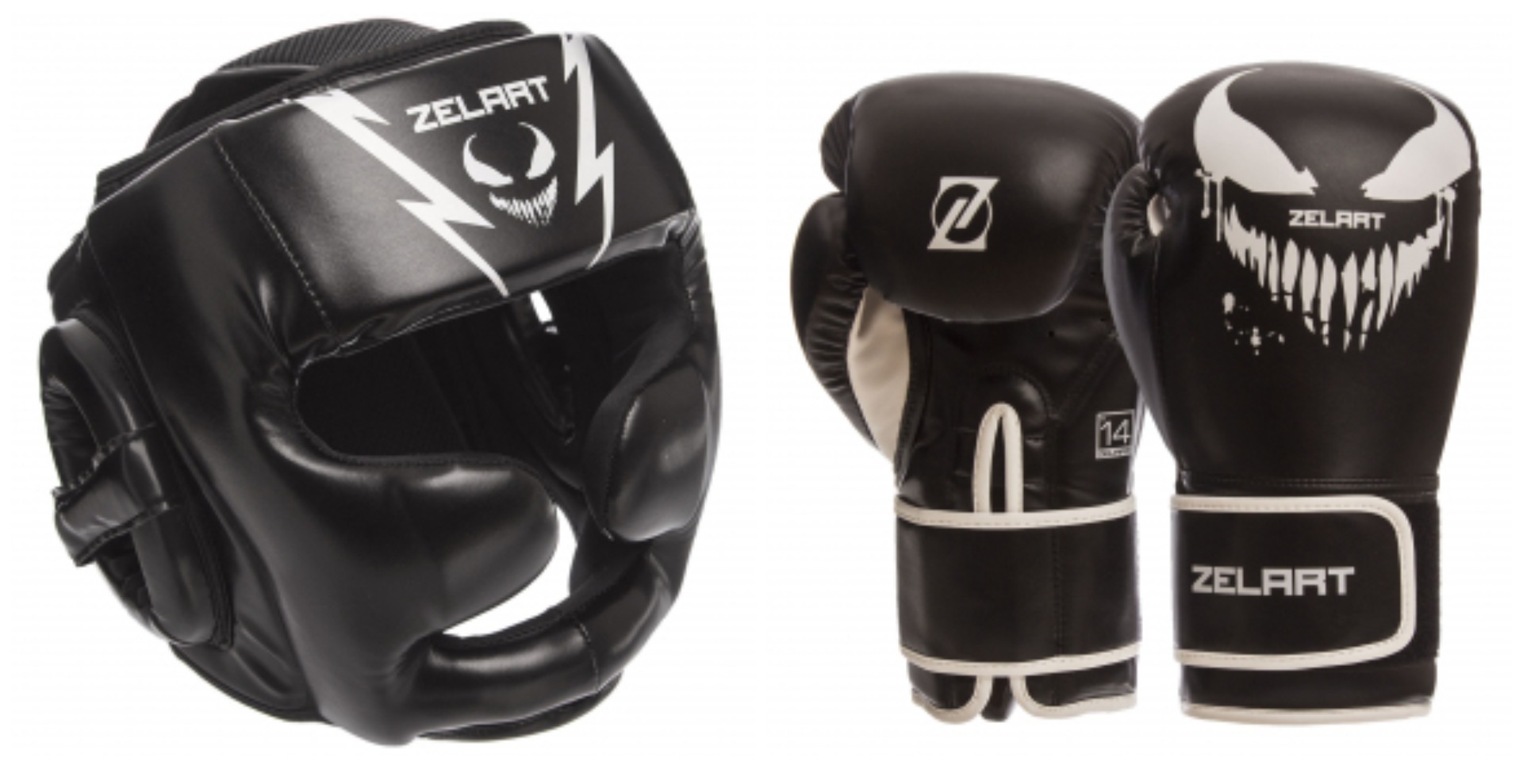

Комплект для бокса (шлем, перчатки) PU ZELART BO-1375-BO-1370 (рзамер XL , 14oz, черный) /2