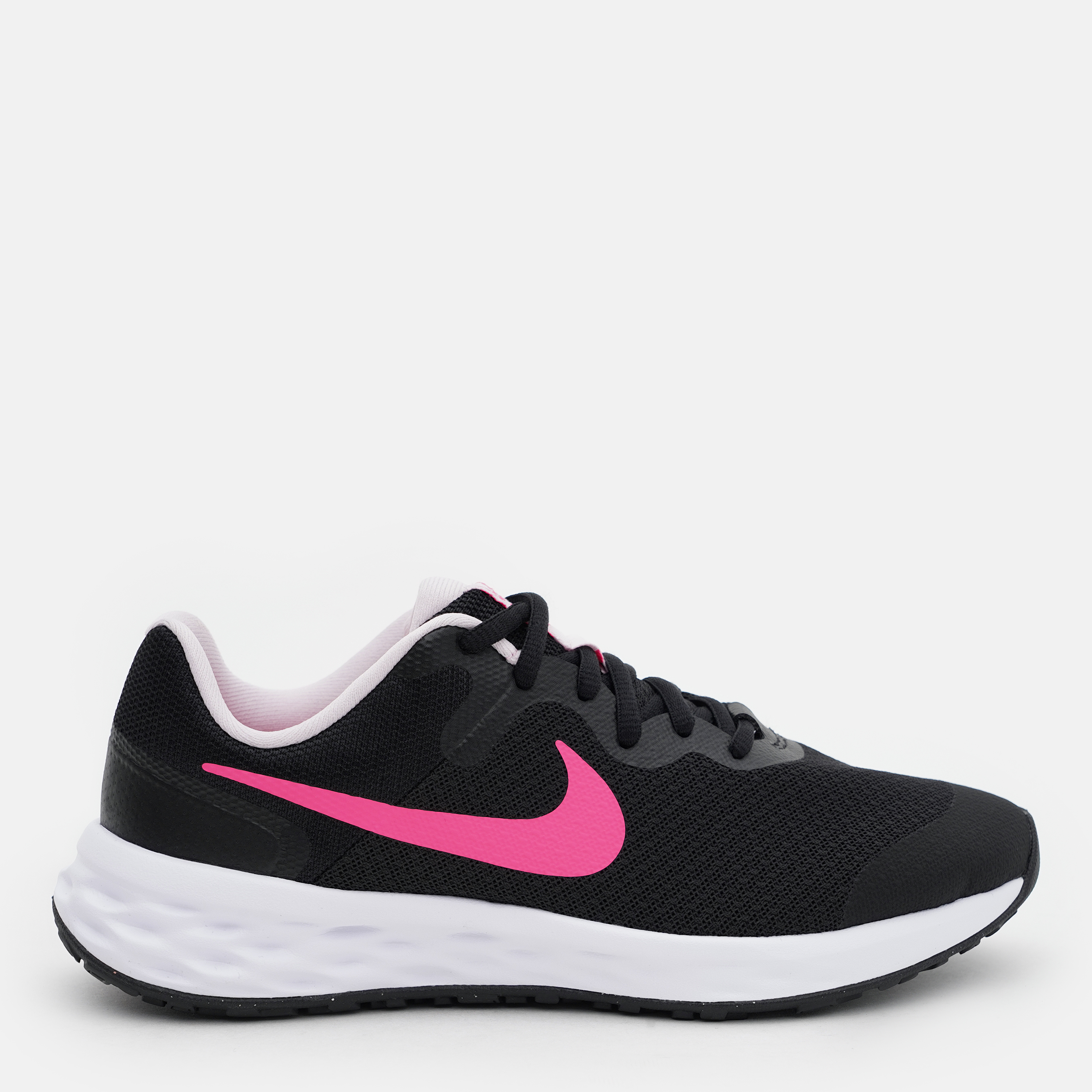Акция на Підліткові кросівки для дівчинки Nike Revolution 6 Nn (Gs) DD1096-007 37.5 (5Y) Black/Hyper Pink-Pink Foam от Rozetka
