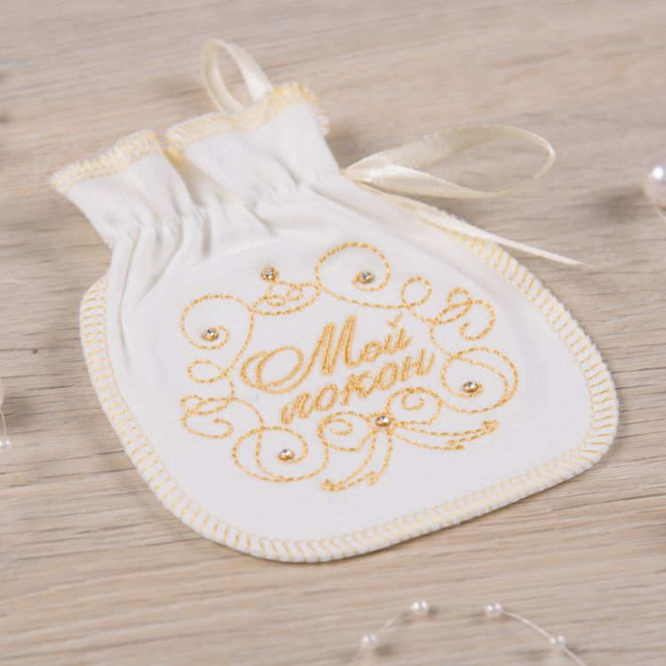 

Мішечок BetiS "Мой локон" аксесуар для хрещення 100% бавовна Молочний/золото Інтерлок 27081971