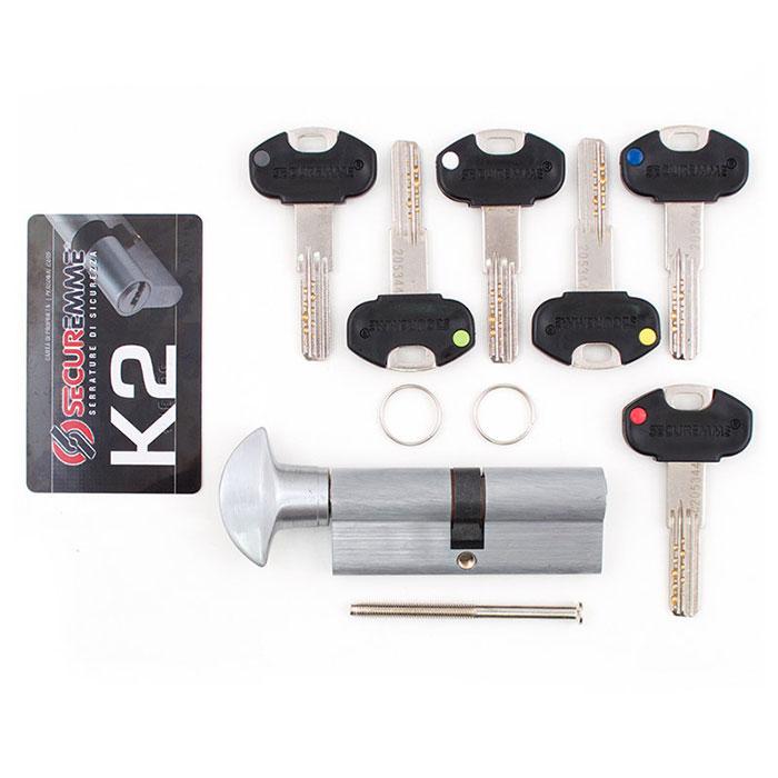 

Цилиндр SECUREMME K2 70mm 35/35 мм (5кл +1 монтажный ключ)ручка мат.хром 48127