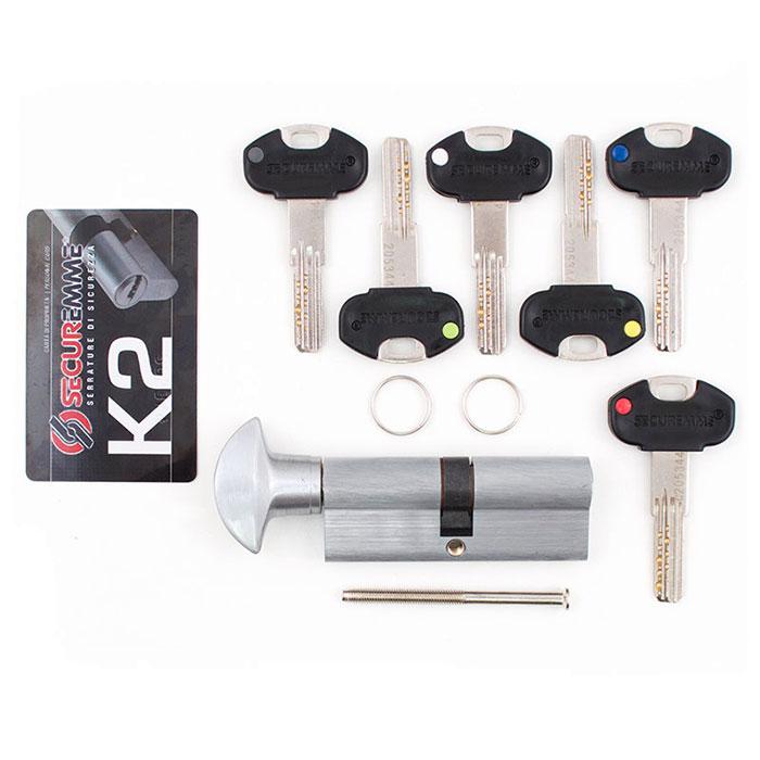 

Цилиндр SECUREMME K2 60mm 30/30 мм (5кл +1 монтажный ключ)ручка мат.хром 48124