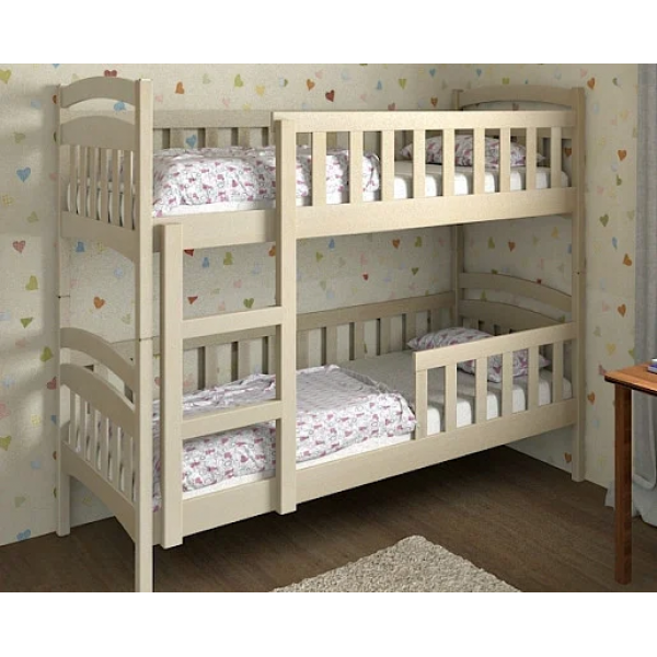 

Кровать двухъярусная деревянная с бортиком покрытие эмаль 90х200 Белоснежка Дримка Слоновая кость