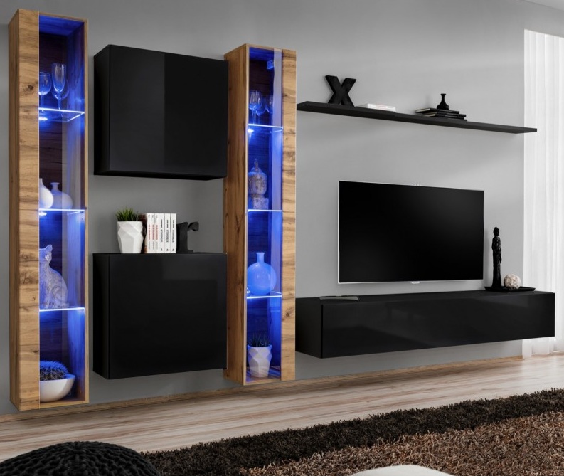 

Гостиная стенка из ДСП/МДФ Switch XVI ASM Meble Польша Черный/Дуб Вотан