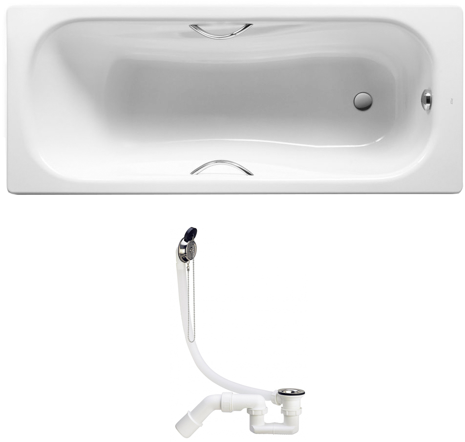 

Ванна стальная ROCA Princess 170x75 A220270001 + ручки + сифон VIEGA Simplex 311537