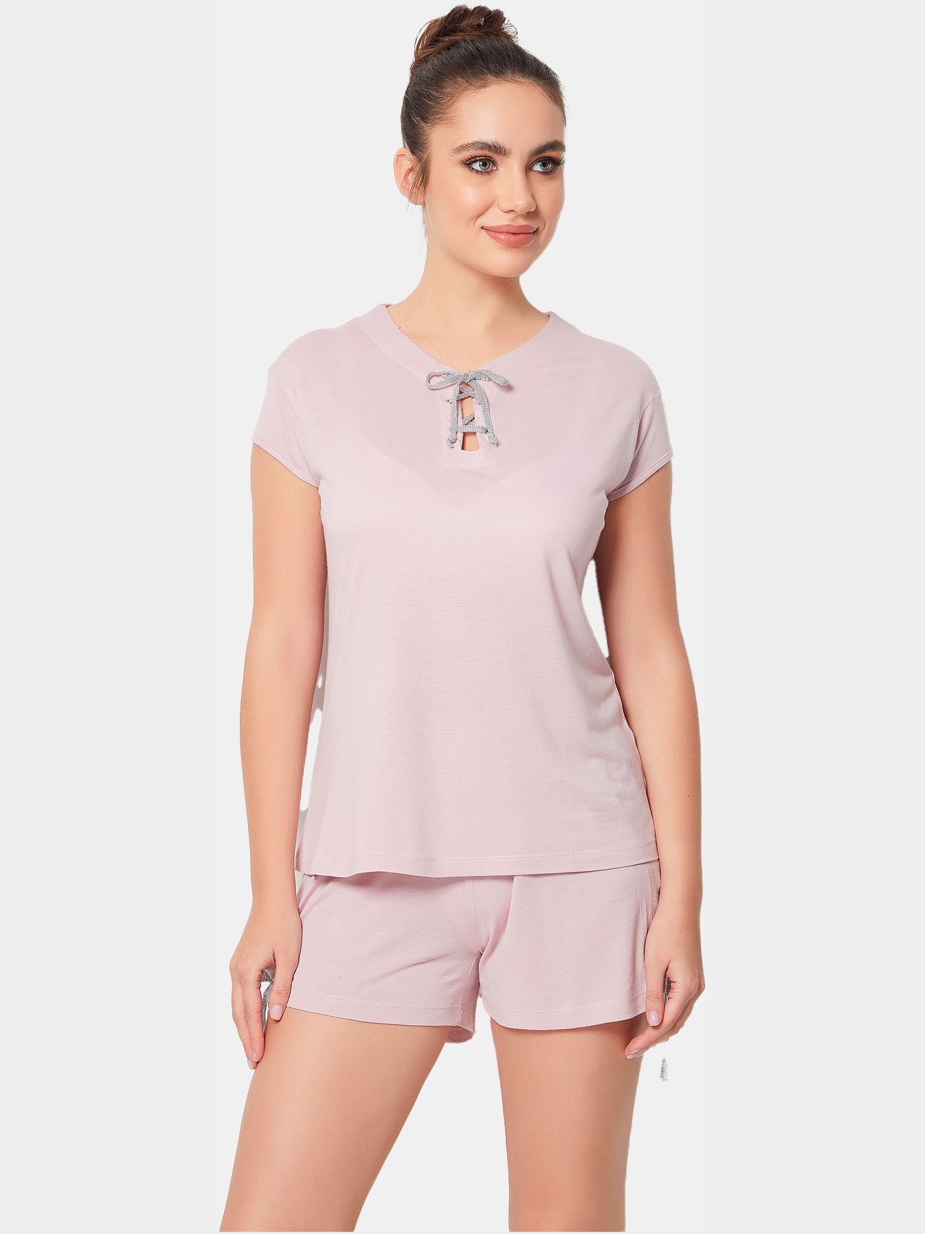 Акція на Піжама (футболка + шорти) жіноча великих розмірів DoReMi 002-000502 L/XL Брудно-рожева від Rozetka