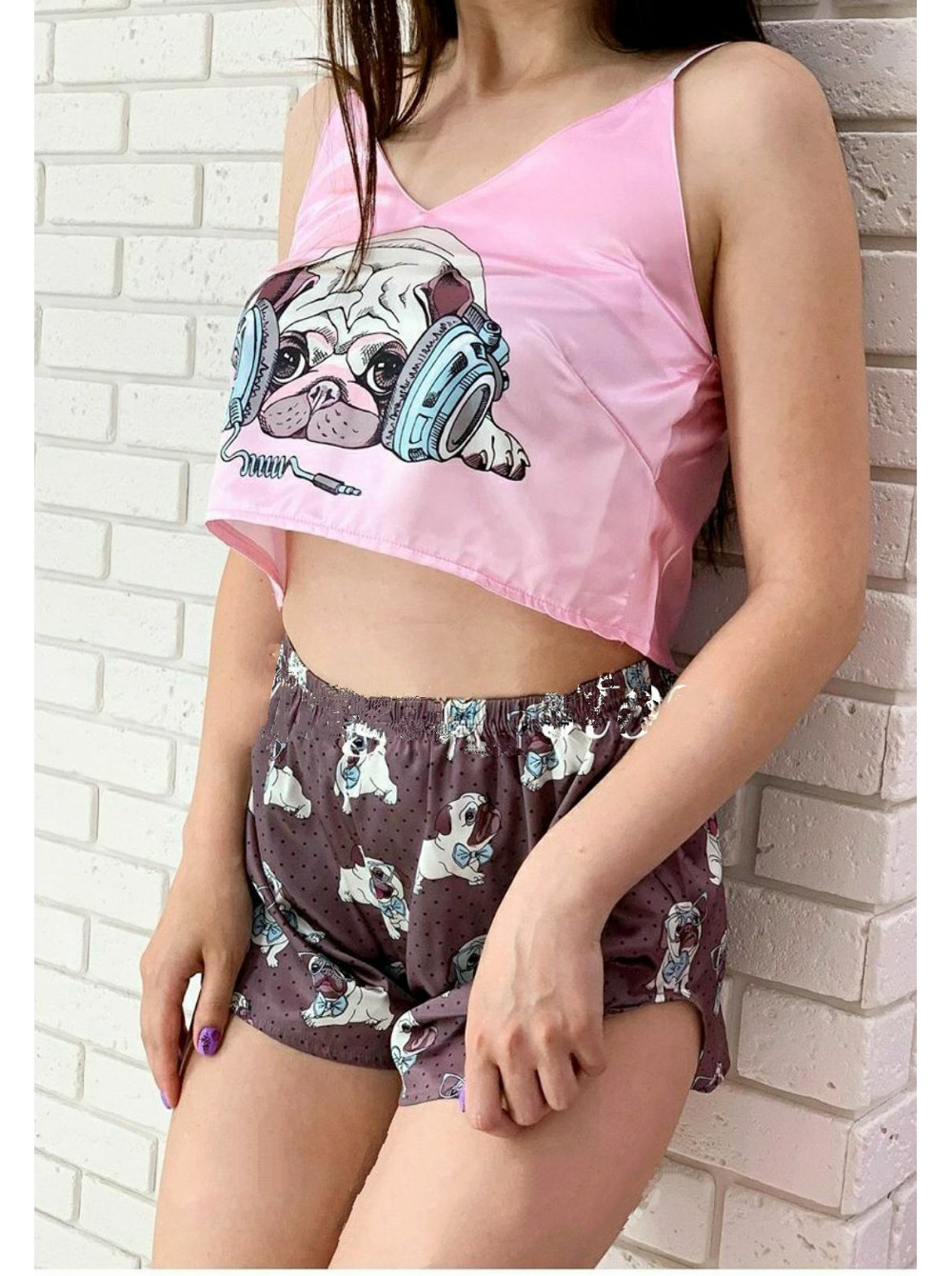

Женская пижама Beautiful Pajamas из шелка Армани Собака в наушниках M
