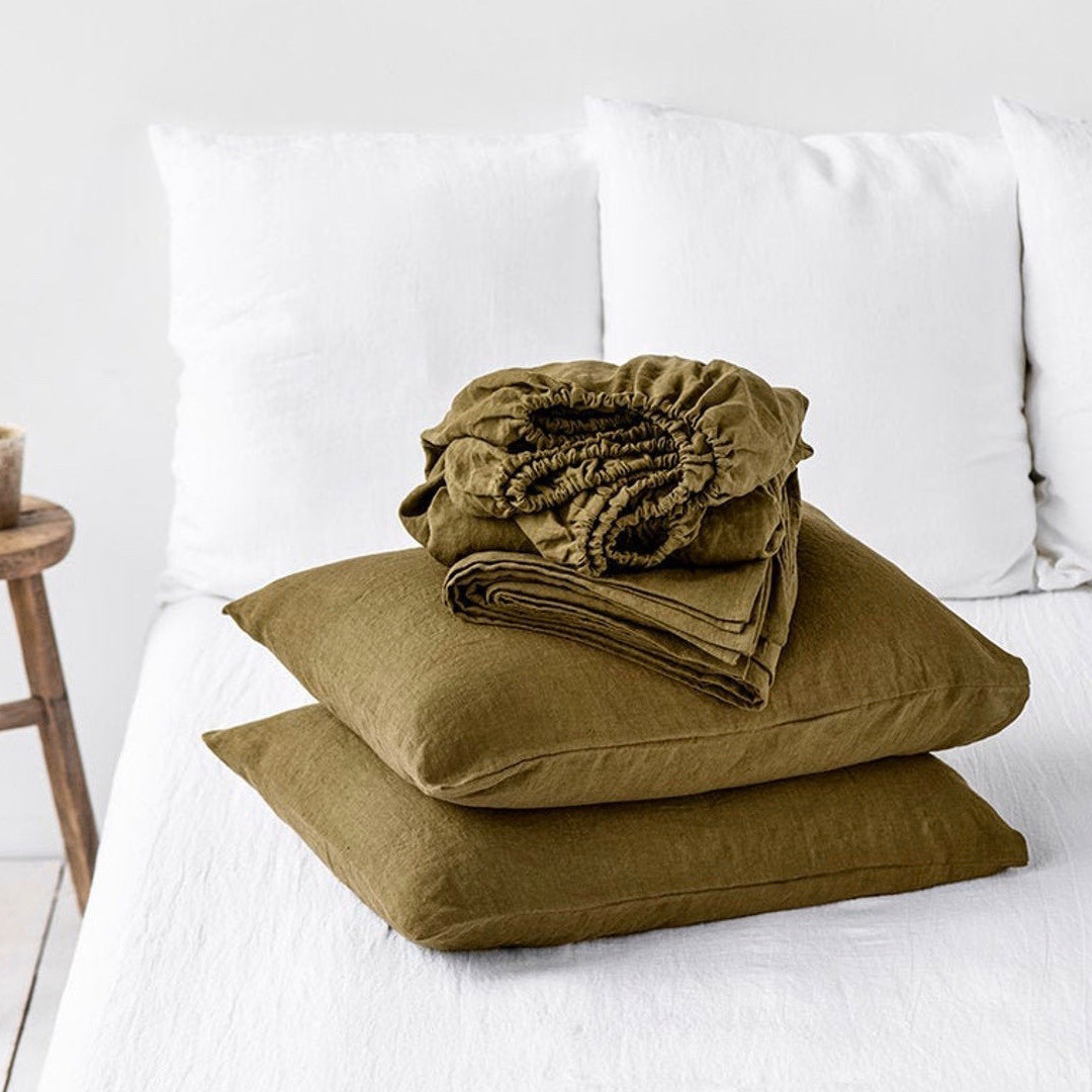 

Крафтовое постельное белье из 100% льна Forest Green Євро на резинці