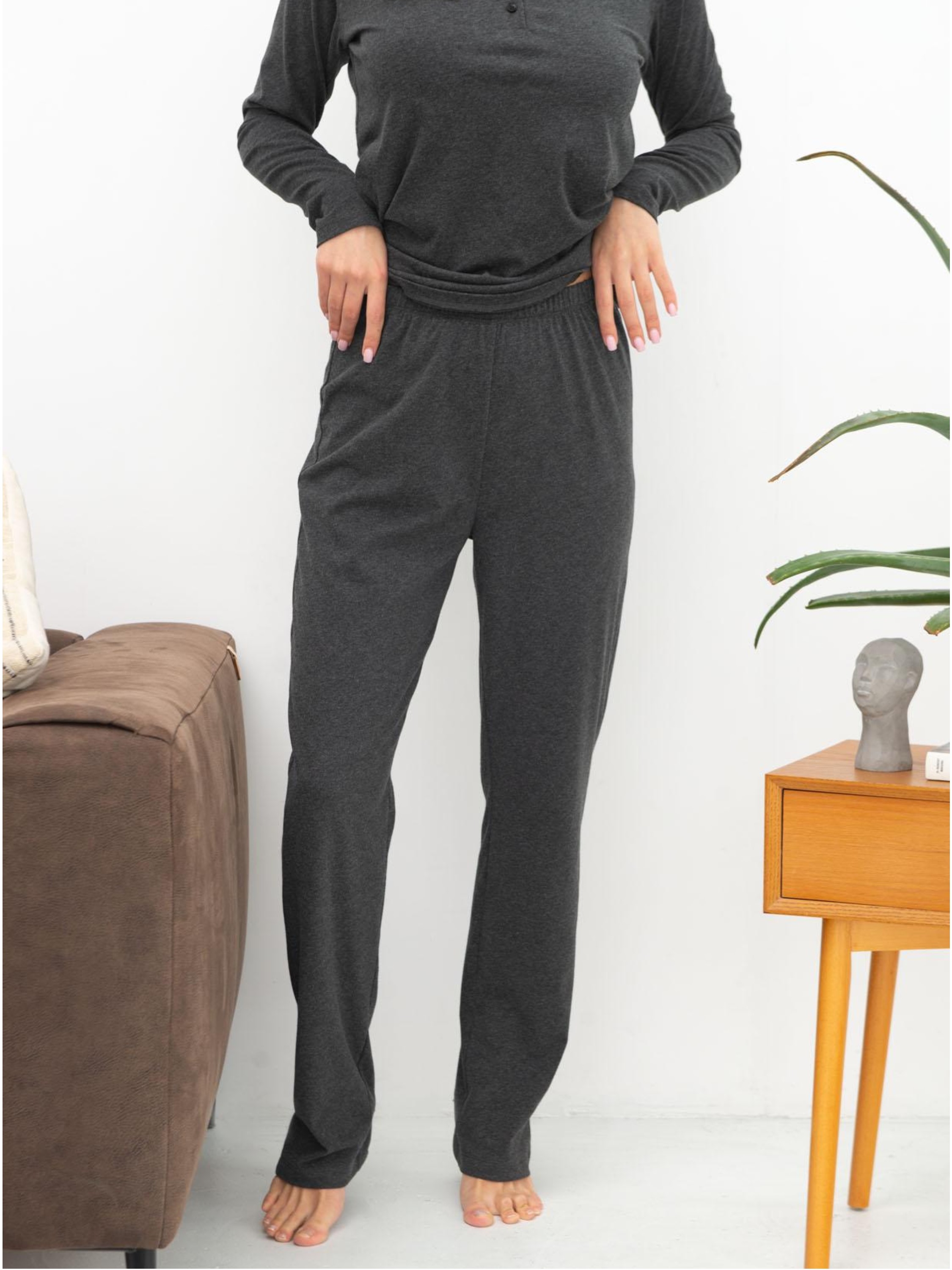 Акція на Піжамні штани жіночі великих розмірів Leinle 1536 XL Темно-сірі від Rozetka