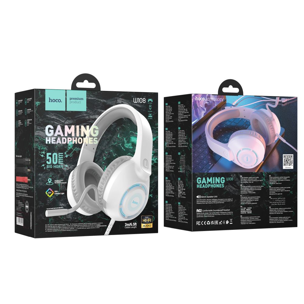 Игровые проводные наушники Hoco W108 Sue RGB подсветка,разъем USB / AUX ...