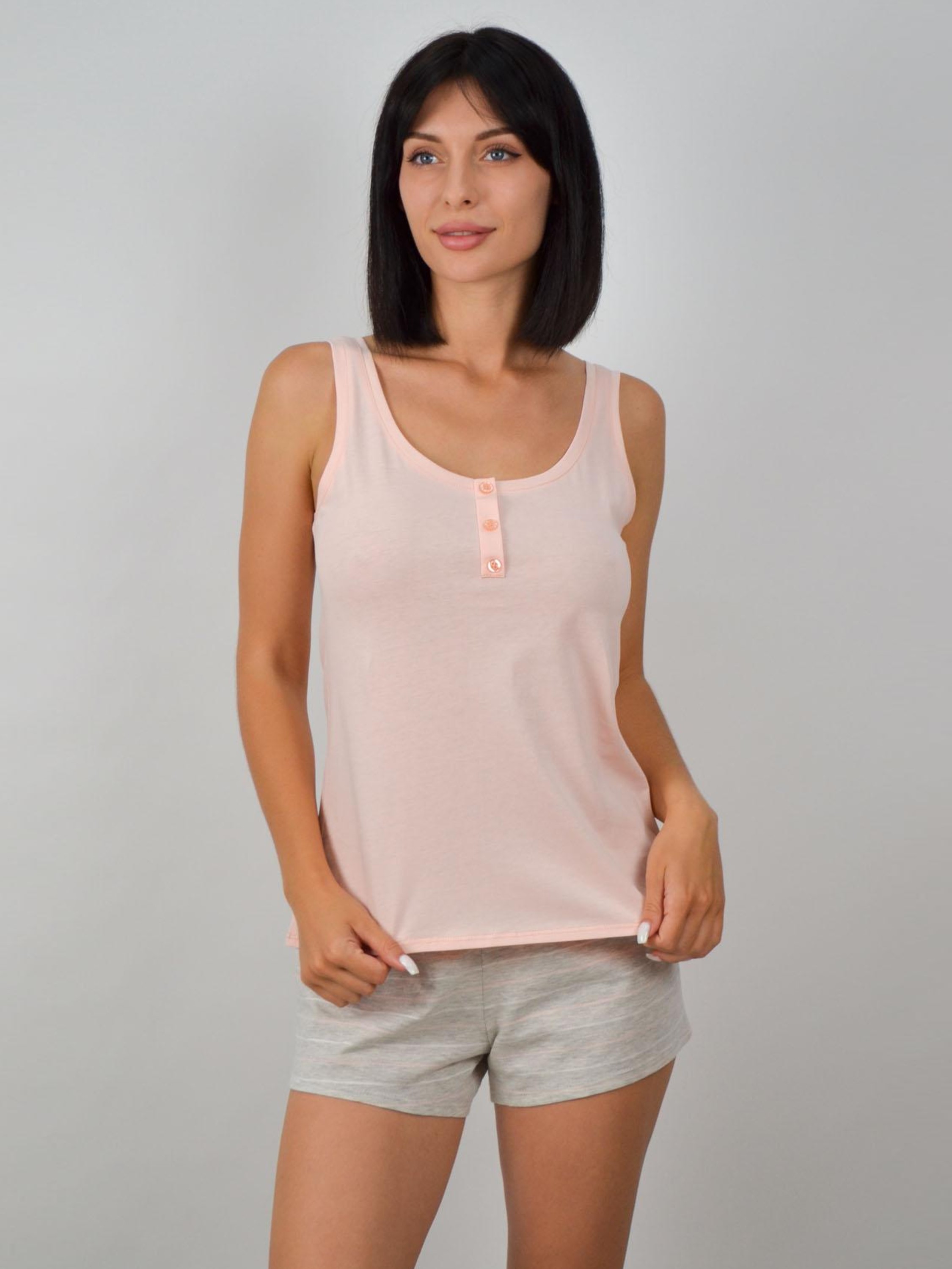 Акція на Піжама (майка + шорти) жіноча великих розмірів бавовняна Roksana 1081  XL Рожевий/Сірий від Rozetka