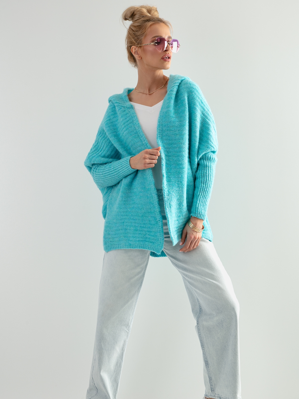 Акція на Кардиган жіночий Fobya Cardigan F960 One Size Блакитний від Rozetka