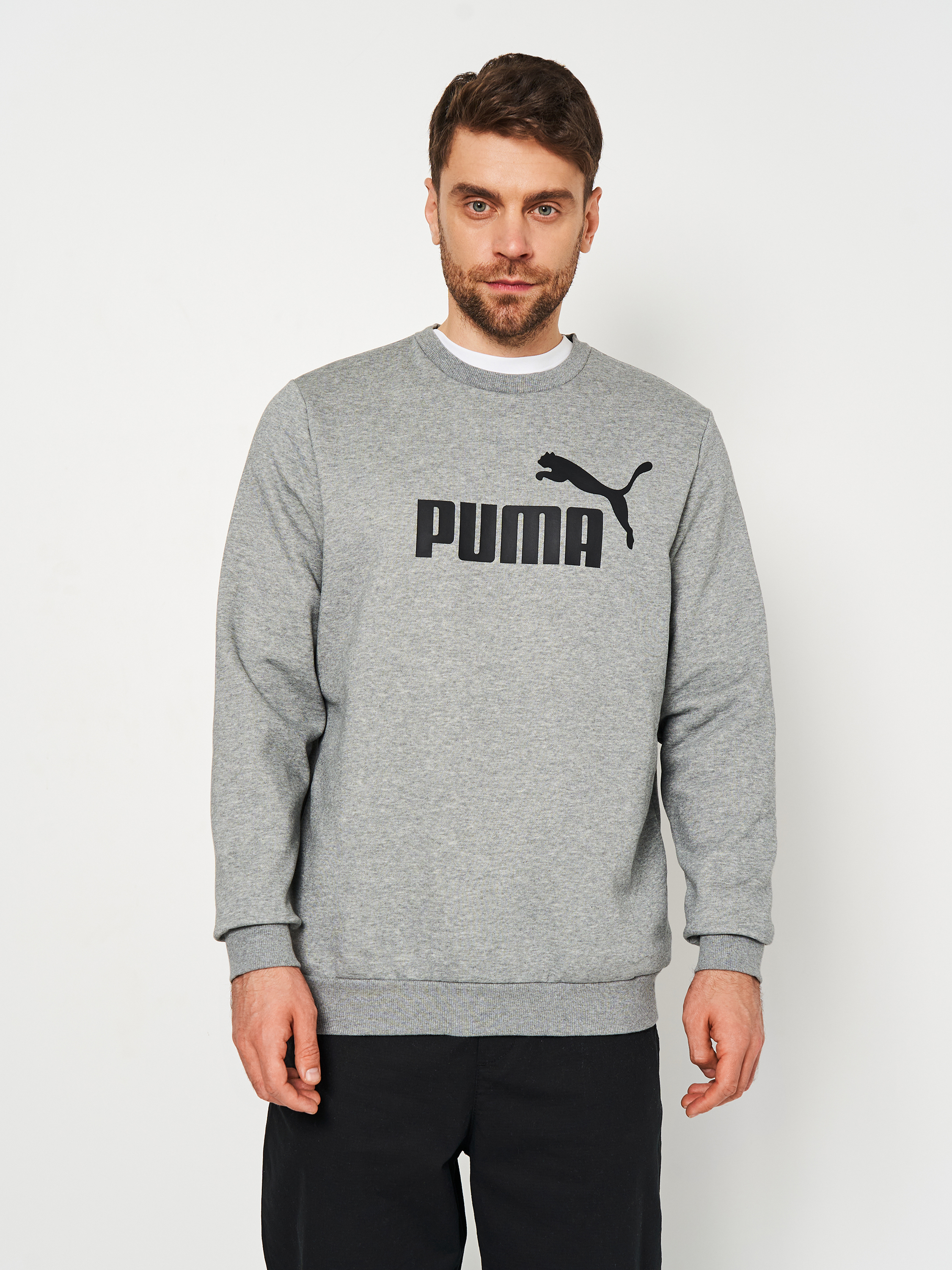 Акція на Світшот на флісі чоловічий Puma Ess Big Logo Crew 58667803 S Medium Gray Heather від Rozetka