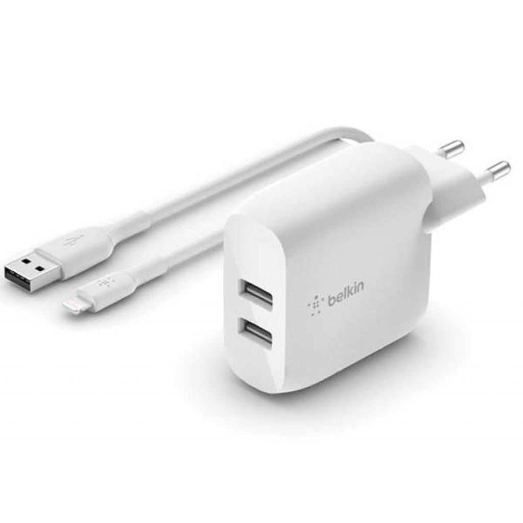 

Зарядное устройство Belkin Home Charger 24W DUAL USB 2.4A, Lightning 1m, white