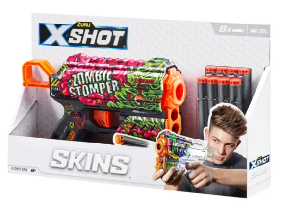 Бластер Zuru X-SHOT Skins Flux Zombie Stomper, 8 патронов 36516A – фото ...