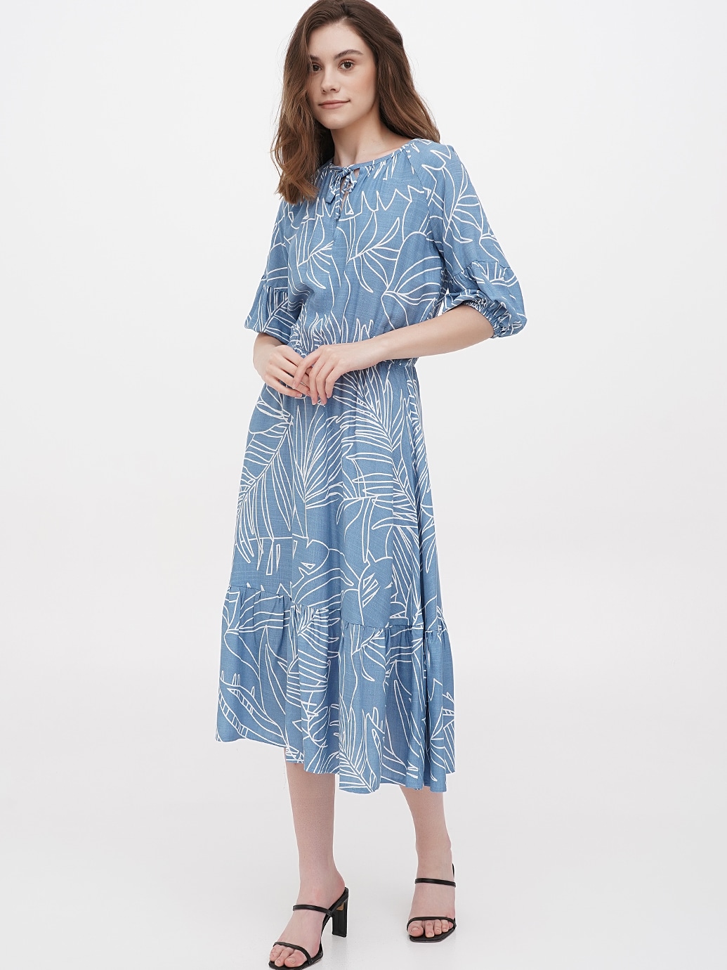Акція на Плаття міді літнє жіноче EQUILIBRI SVT Dress Leaves S Синє від Rozetka