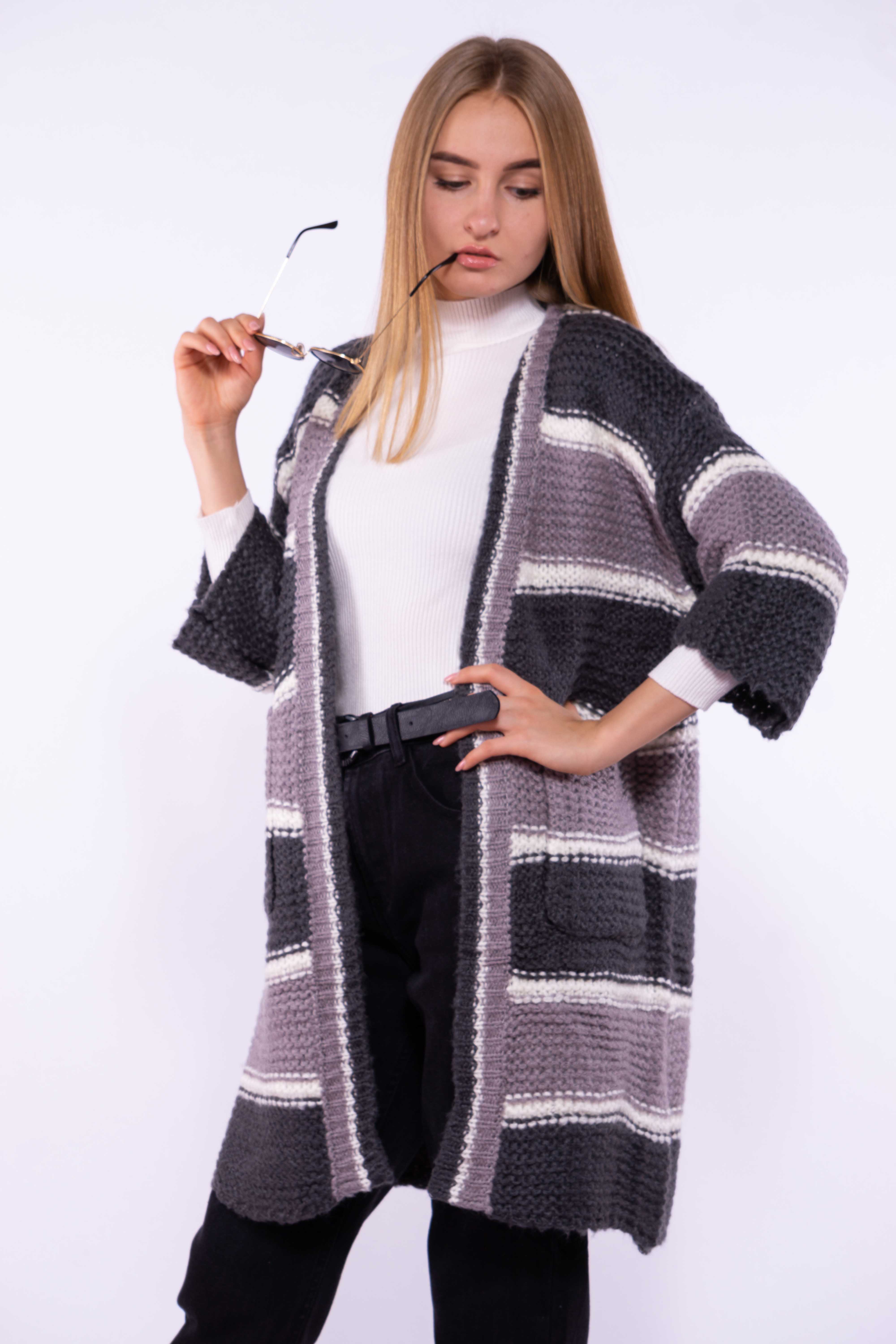 

Кардиган женский в полоску Time of Style 184P7040 S/M Серый/капучино