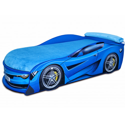 

Кровать машина BMW Turbo синяя 80х180 ДСП без подъемного механизма матрас голубой