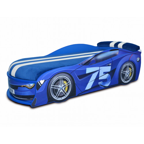 

Кровать машина BMW Turbo синяя-75 80х180 ДСП без подъемного механизма матрас Спорт синий