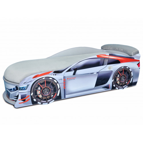 

Кровать машина Audi Turbo серая 70х150 ДСП с подъемным механизмом матрас светло-серый