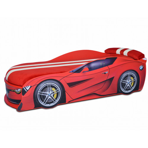 

Кровать машина BMW Turbo красная 70х150 ДСП с подъемным механизмом матрас Спорт красный