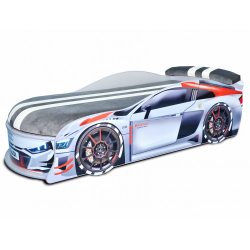 

Кровать машина Audi Turbo серая 70х150 ДСП без подъемного механизма матрас Спорт темно-серый