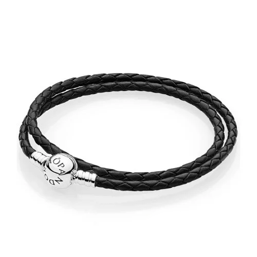

Серебряный кожаный браслет Пандора 16 #590745CBK-D