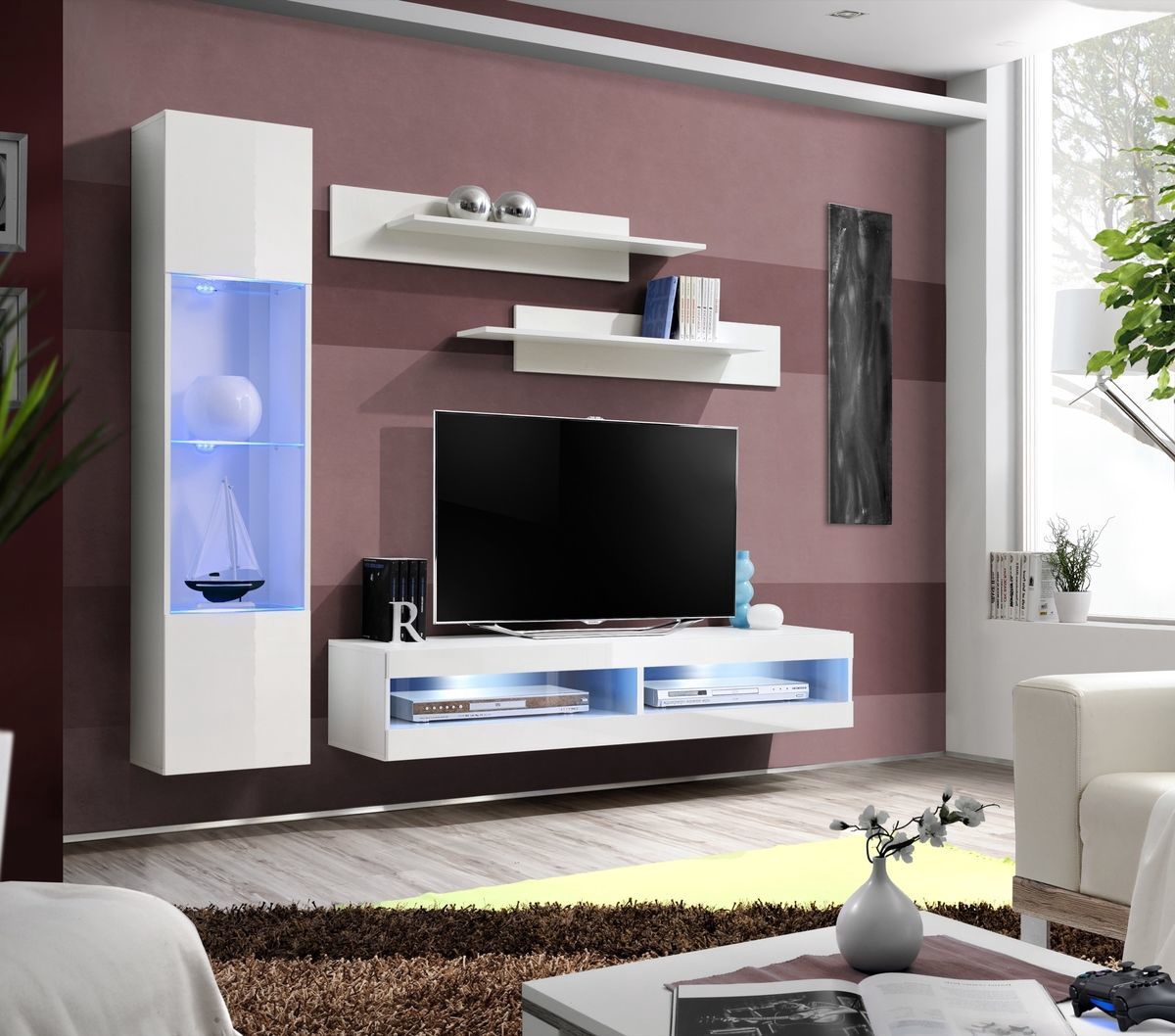 

Гостиная комплект стенка из ДСП и МДФ и стекла Fly R6 ASM Meble Белый