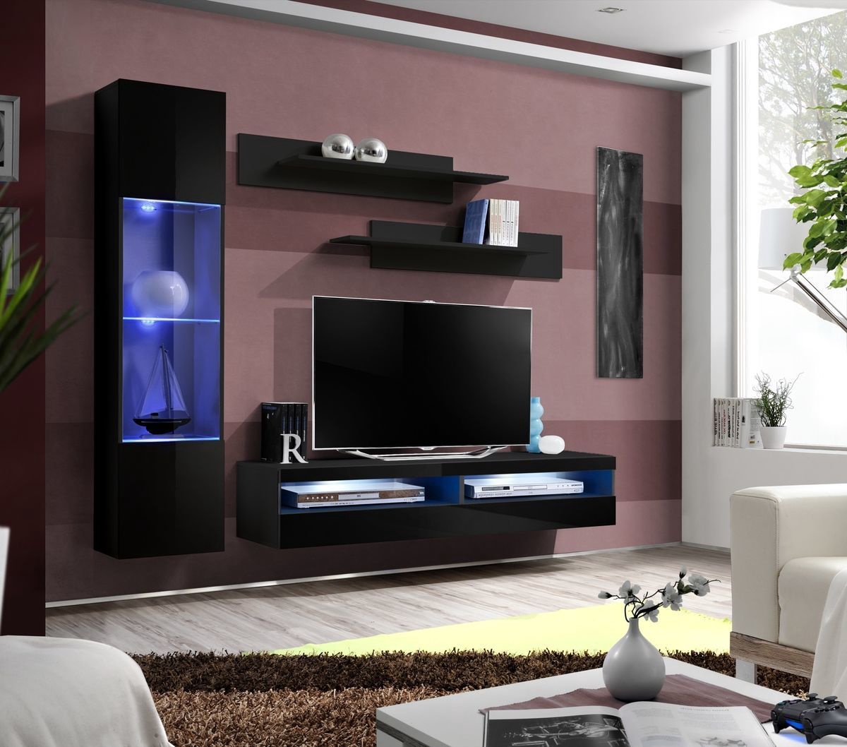 

Гостиная комплект стенка из ДСП и МДФ и стекла Fly R9 ASM Meble Черный