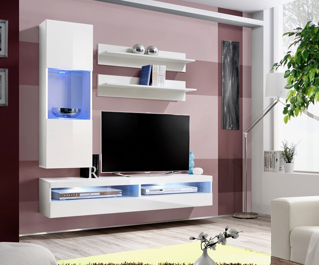 

Гостиная комплект стенка из ДСП и МДФ и стекла Fly S9 ASM Meble Белый
