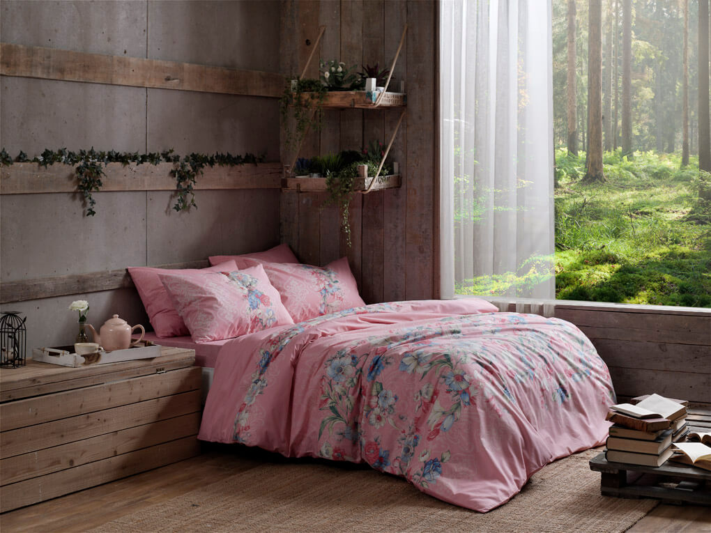 

Двуспальный King Size комплект TAC Fleur Pink Ранфорс