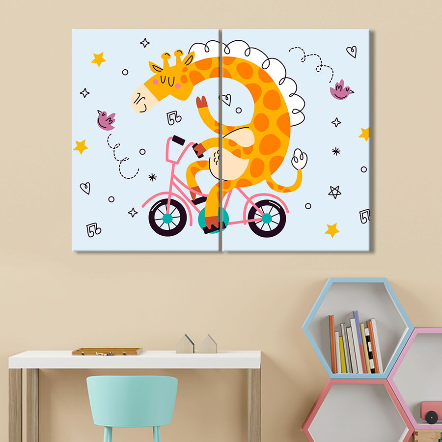 Картина в детскую комнату Яркий жираф на велосипеде 165x122 см (A1432-2 ...
