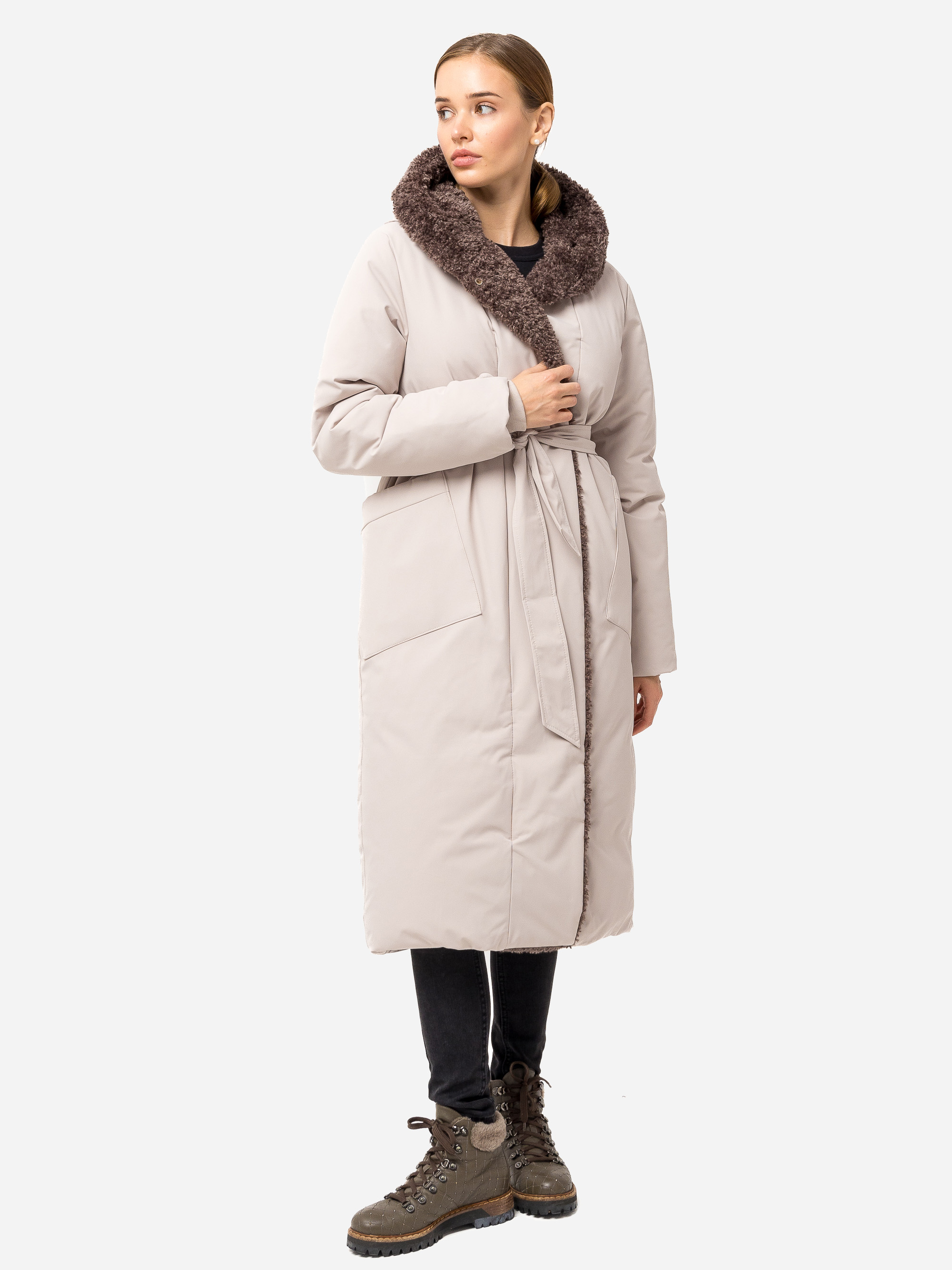 Акція на Куртка зимова довга жіноча Icon ID8312lightbeige XL Світло-бежева від Rozetka