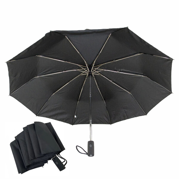 

Зонт мужской полный автомат Серебряный дождь sda1 10 спиц антиветер купол 104 см складной Черный