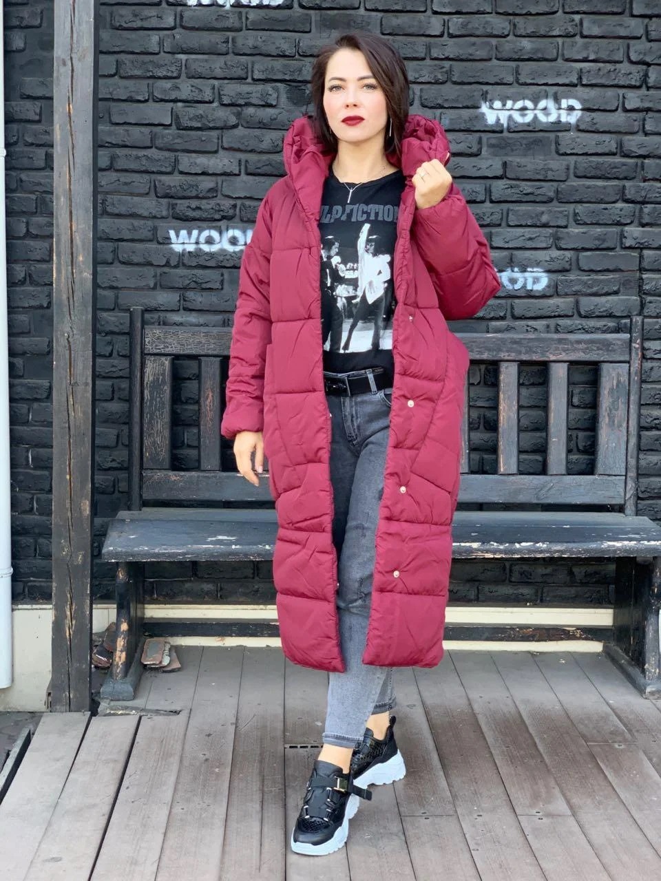 

Пуховик кокон MaLika длинный зимний в стиле одеяло 46-48 бордовый арт. M500