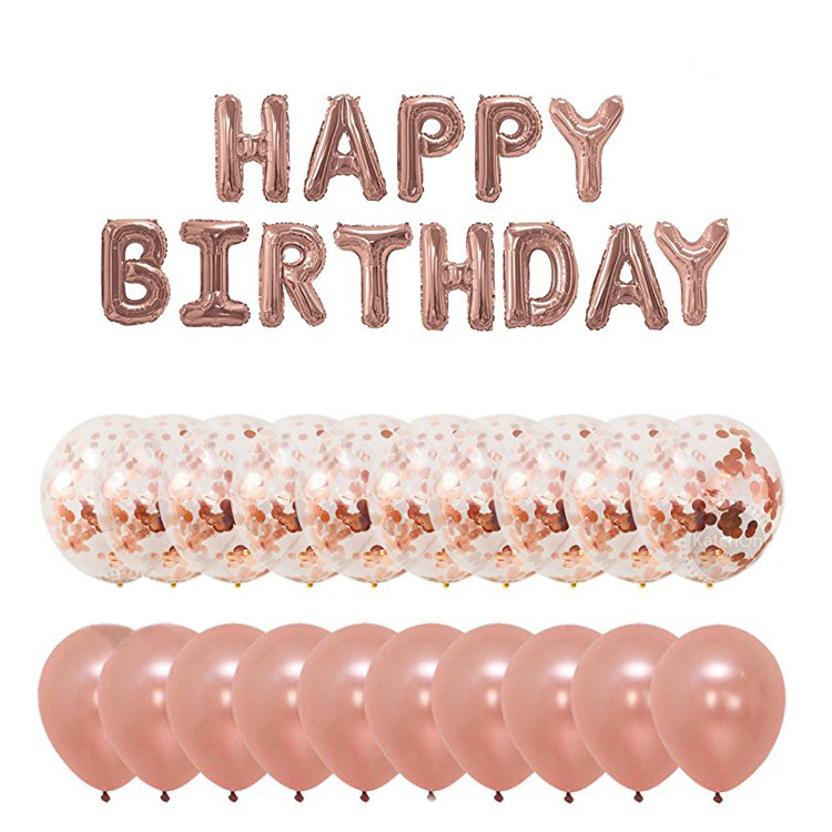 

Праздничный набор воздушных шаров "Happy Birthday", (34 предмета), цвет - Розовое золото