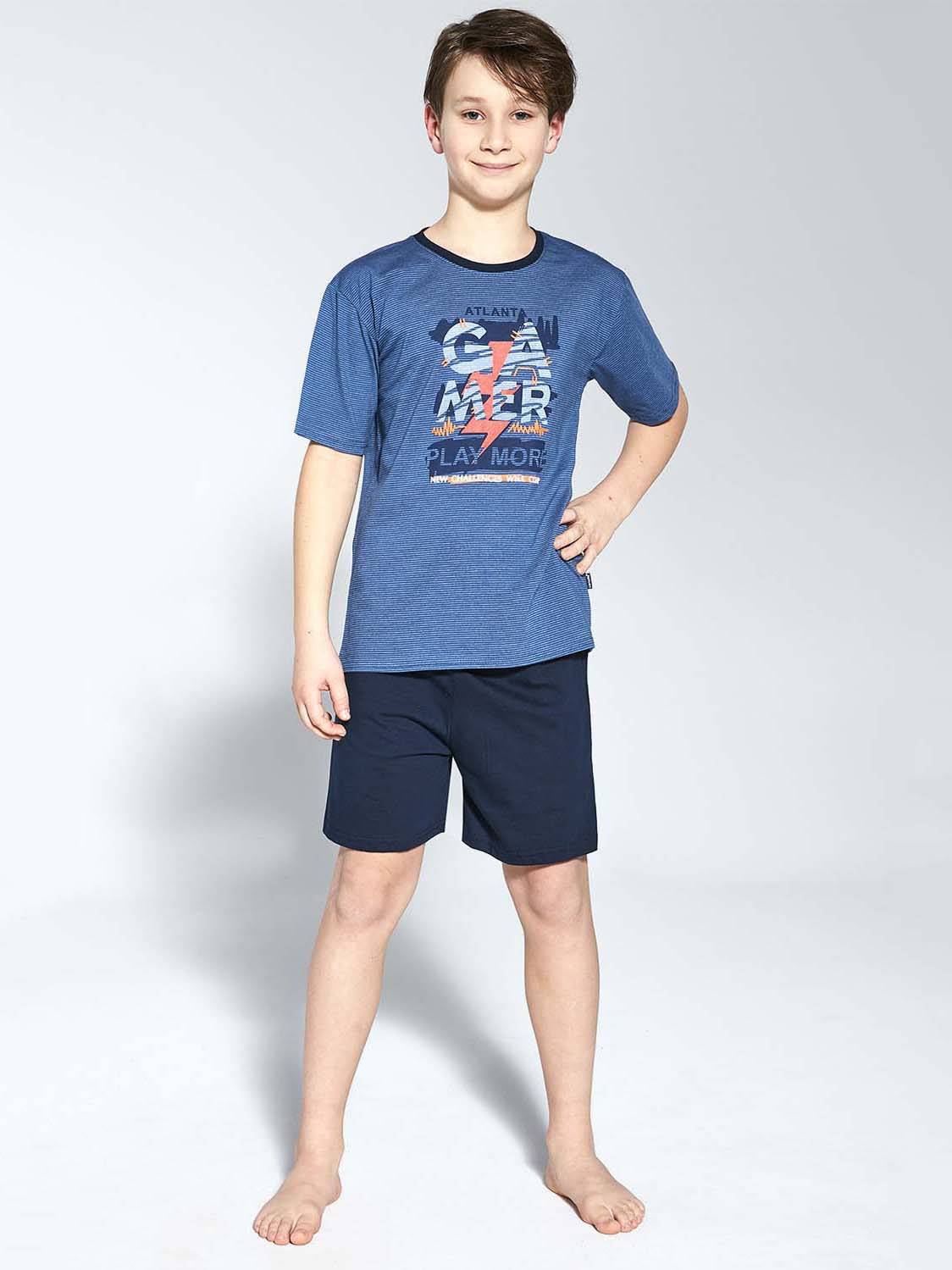 Акція на Піжама дитяча (футболка + шорти) Cornette 92 Gamer 476-22 146-152 см Джинсова/Темно-синя від Rozetka