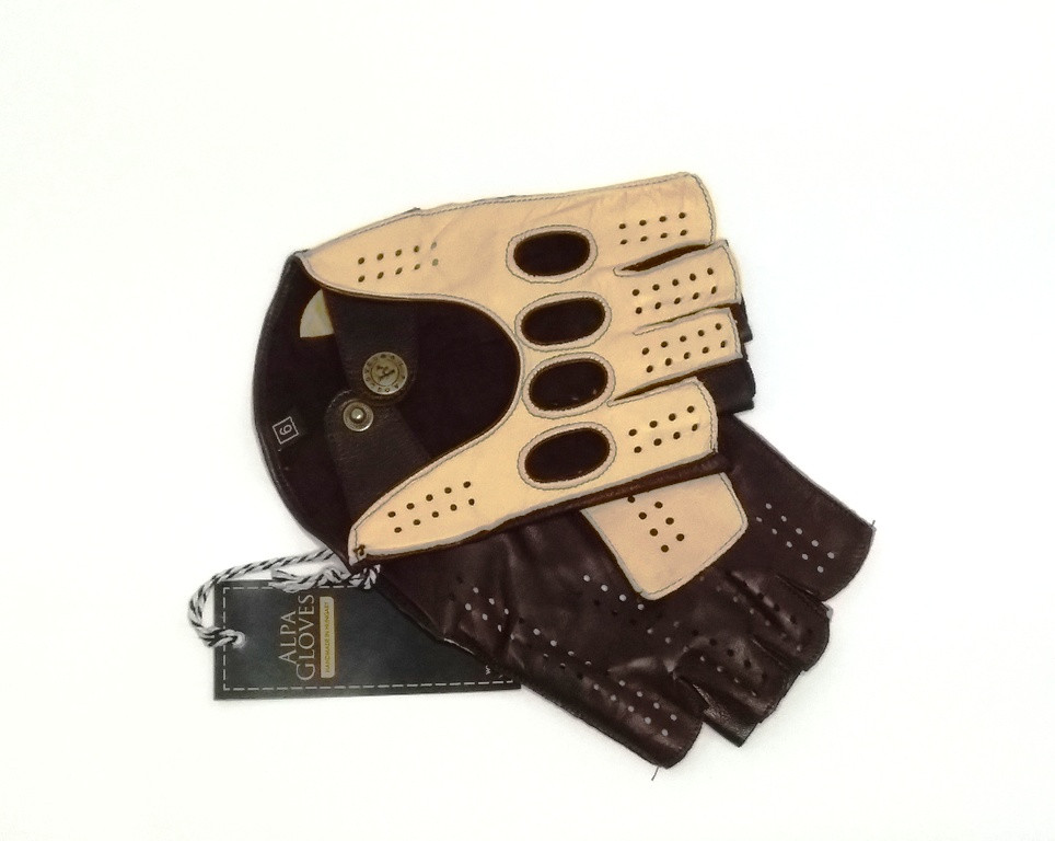 

Перчатки мужские автомобильные кожаные митенки Alpa Gloves бежевые 1020-11 размер 8,5