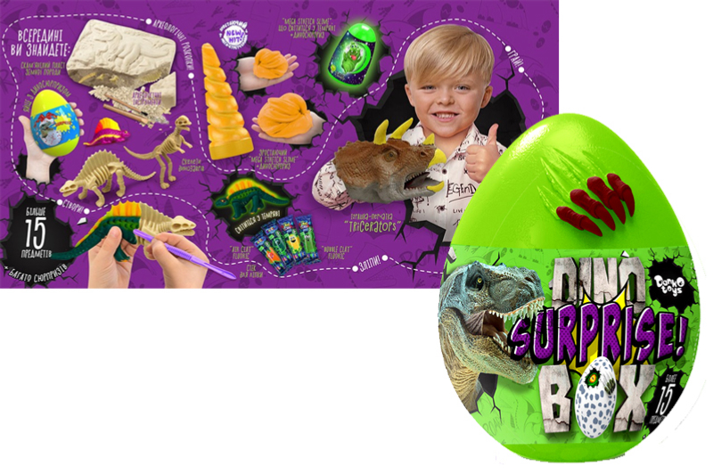 

Креативний набір Danko Toys"Dino Surprise Box" 20*20*29 см зелений DSB-01-01U