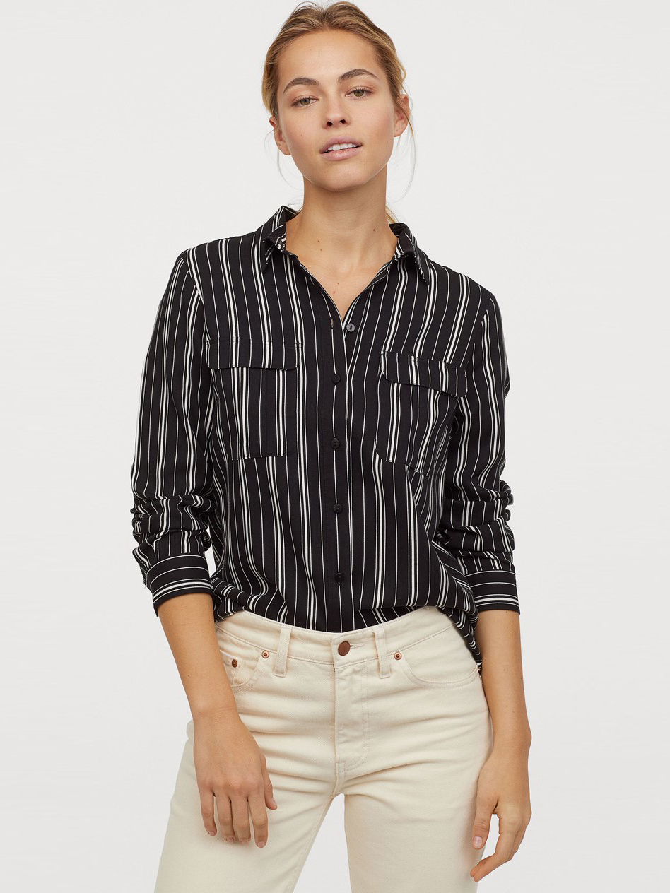 

Рубашка H&M 7074889  Черная с белым, Рубашка H&M 7074889 34 Черная с белым