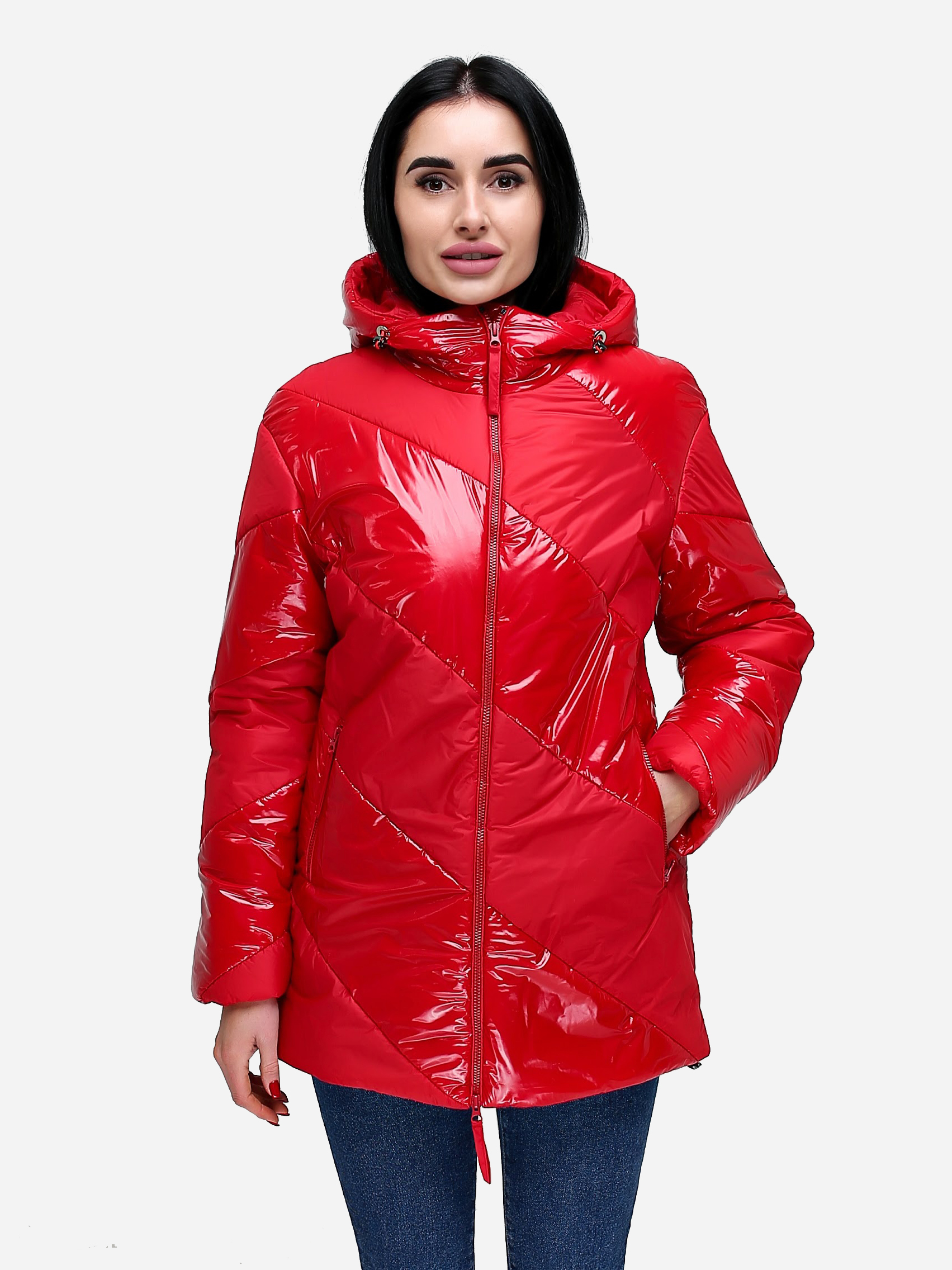Акция на Куртка демісезонна з капюшоном жіноча Favoritti В-1301 Лак Тон 7 44 Червона от Rozetka