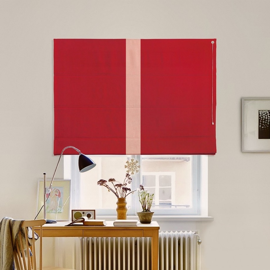 

Римская штора с кантом по центру система Classic InHt Джуси велюр Красный/Пудра 90х160 см