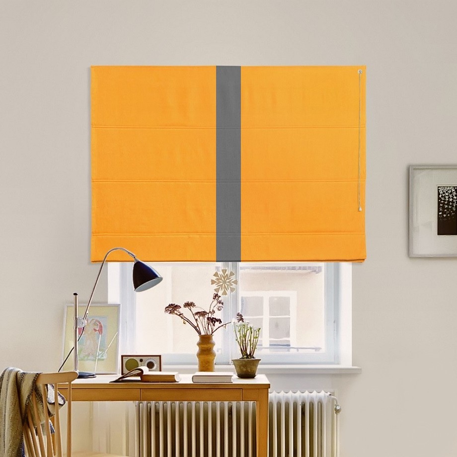

Римская штора с кантом по центру система Classic InHt Джуси велюр Оранжевый/Антрацит 160х160 см