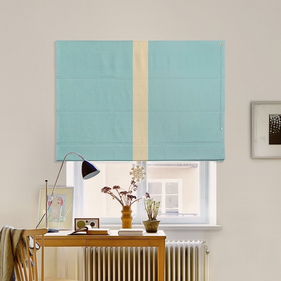 

Римская штора с кантом по центру система Classic InHt Джуси велюр Бирюзовый/Бежевый 80х160 см